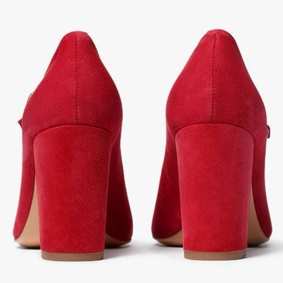 Kate Spade Women’s Marlene Mary Jane Heels 8 M Red Suede Crystal Buckle Shoes - Picture 4 of 16